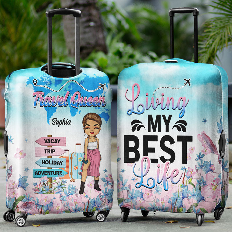 Traveling Chibi Girl Living My Best Life - Personalized Custom Luggage Cover