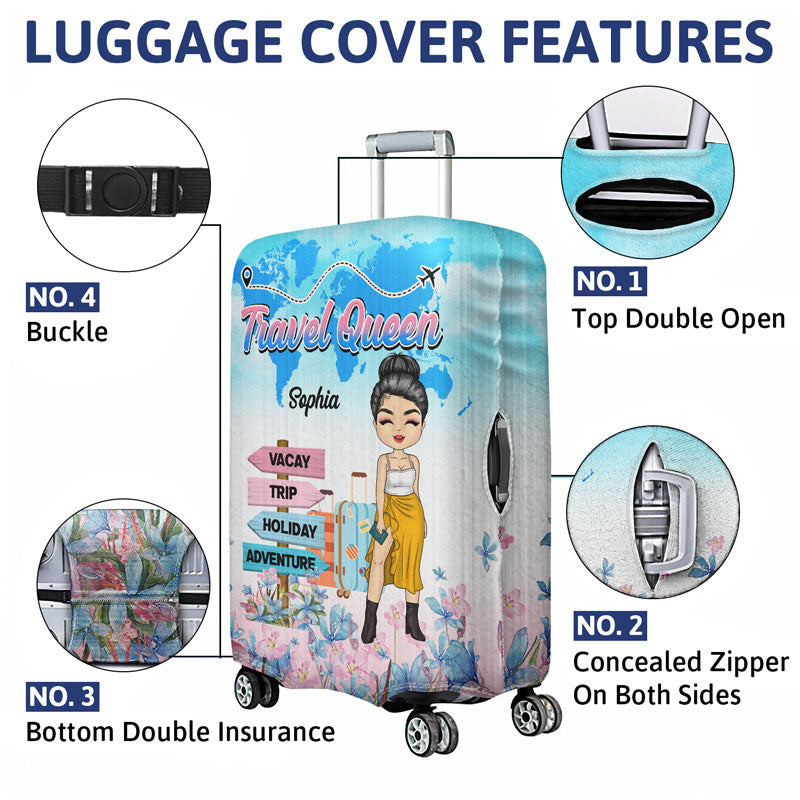 Traveling Chibi Girl Living My Best Life - Personalized Custom Luggage Cover