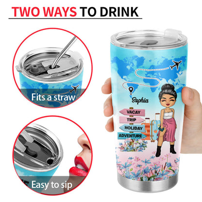 Travel Chibi Girl Just A Girl Who Loves Traveling - Personalized Custom Tumbler