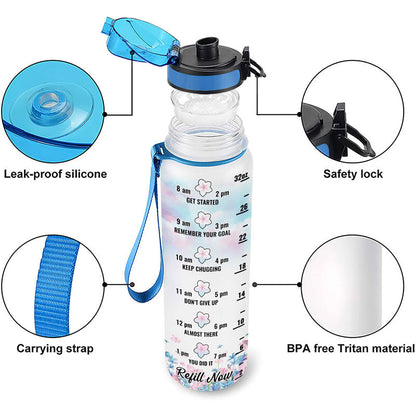 Travel Chibi Girl Living My Best Life - Personalized Custom Water Tracker Bottle