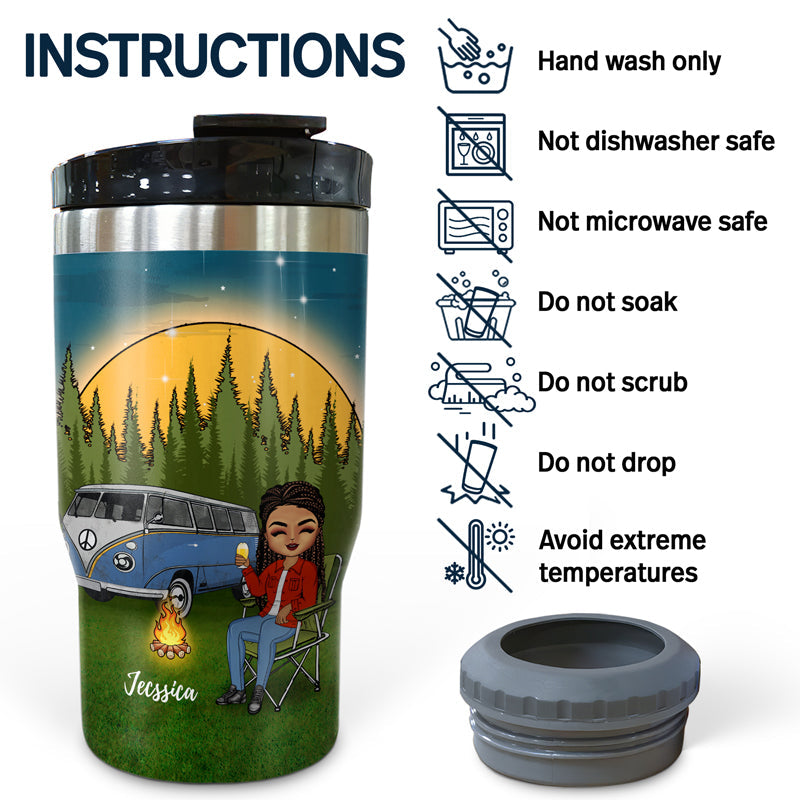 Camping I Tried To Be A Good Girl - Personalized Custom Triple 3 In 1 Can Cooler