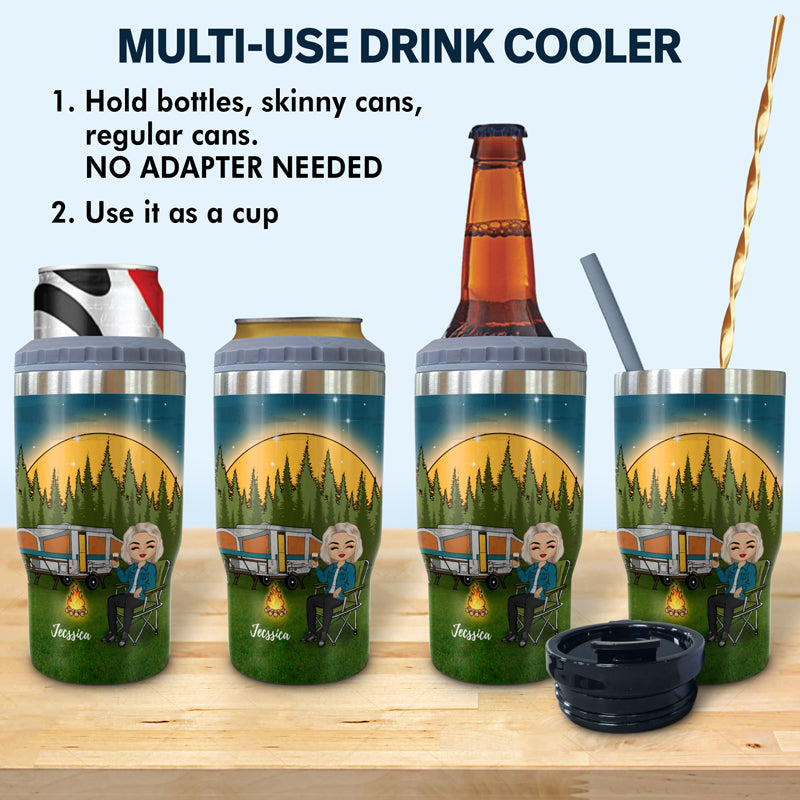 Camping I Tried To Be A Good Girl - Personalized Custom Triple 3 In 1 Can Cooler