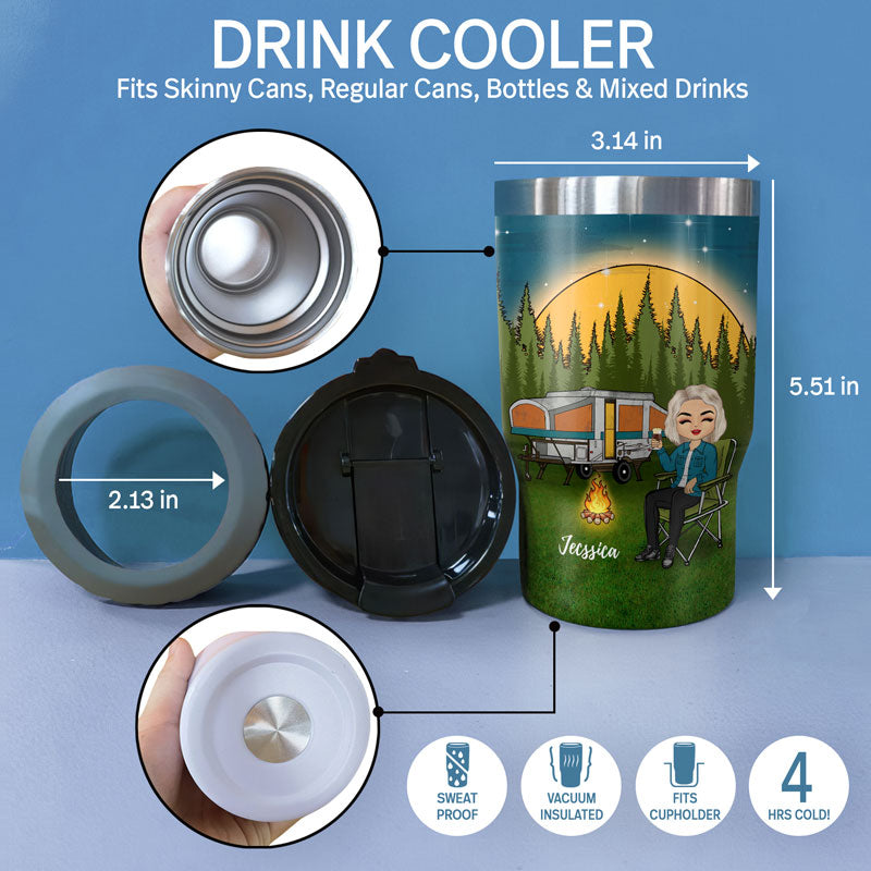 Camping I Tried To Be A Good Girl - Personalized Custom Triple 3 In 1 Can Cooler