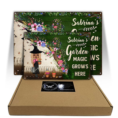 Magic Grows Here Witch - Garden Decoration - Personalized Custom Classic Metal Signs