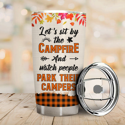 Autumn Camping Couple Sit By The Campfire - Personalized Custom Tumbler