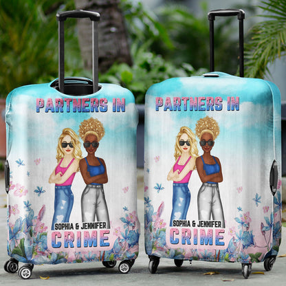 Bestie Floral Fashion Partners In Crime - Funny Gift For Bestie - Personalized Custom Luggage Cover