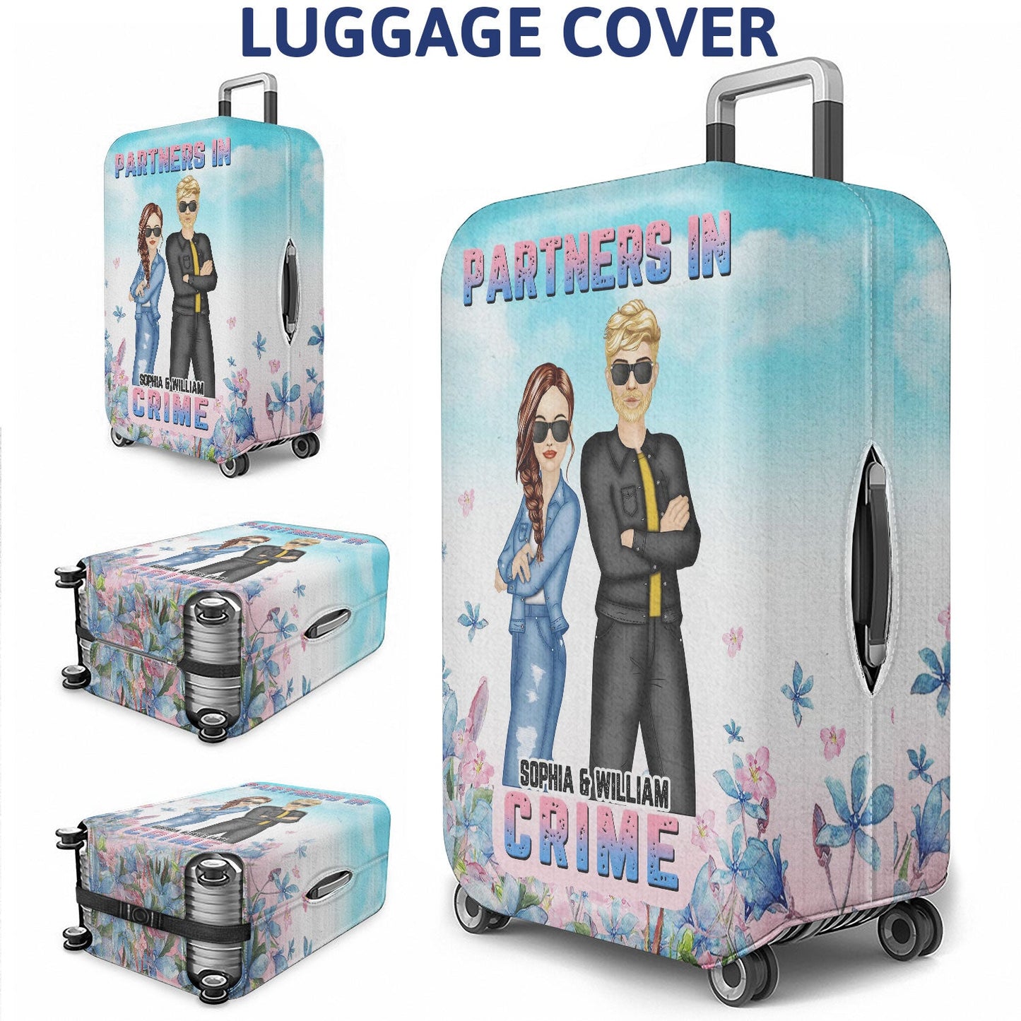 Bestie Floral Fashion Partners In Crime - Funny Gift For Bestie - Personalized Custom Luggage Cover