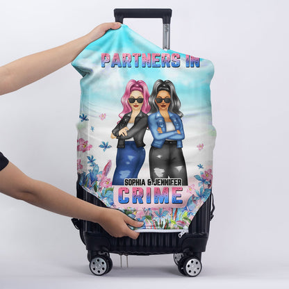 Bestie Floral Fashion Partners In Crime - Funny Gift For Bestie - Personalized Custom Luggage Cover