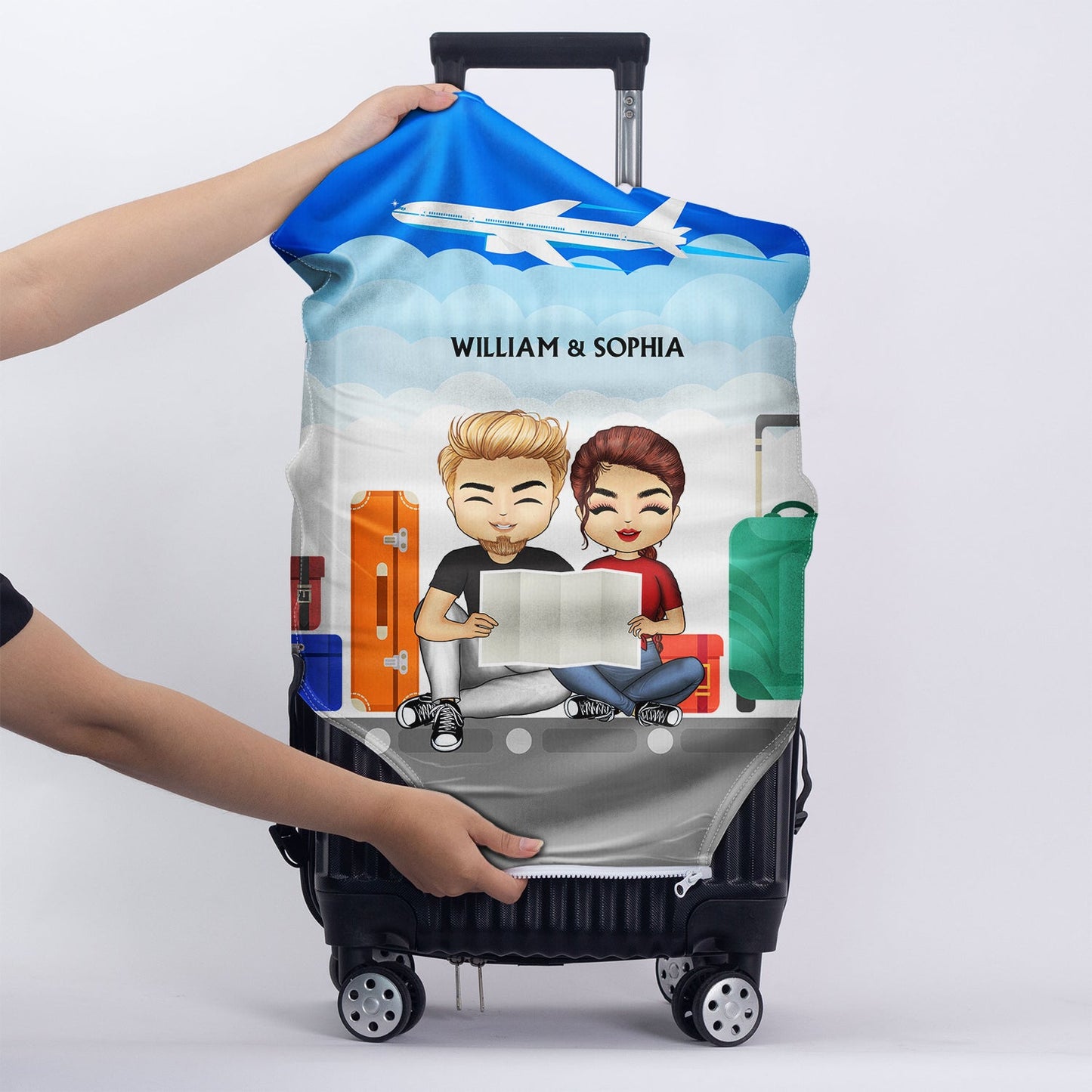 Traveling Keeps Me Safe - Gift For Couples - Personalized Custom Luggage Cover