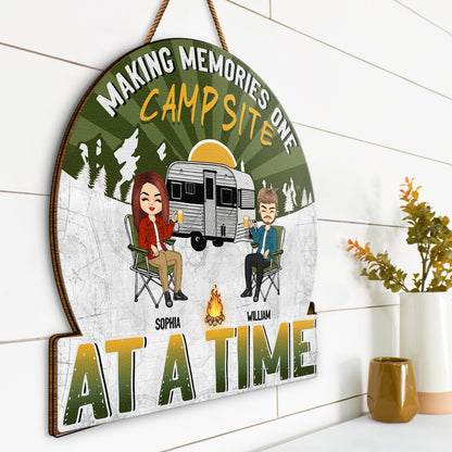 Camping Making Memories - Gift For Couples - Personalized Custom Shaped Wood Sign