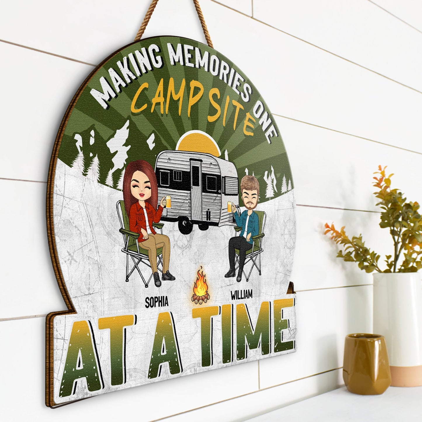 Camping Making Memories - Gift For Couples - Personalized Custom Shaped Wood Sign