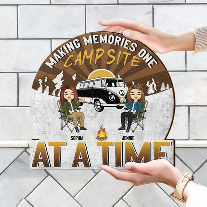 Camping Making Memories - Gift For Couples - Personalized Custom Shaped Wood Sign