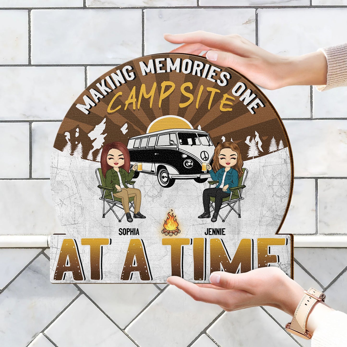 Camping Making Memories - Gift For Couples - Personalized Custom Shaped Wood Sign