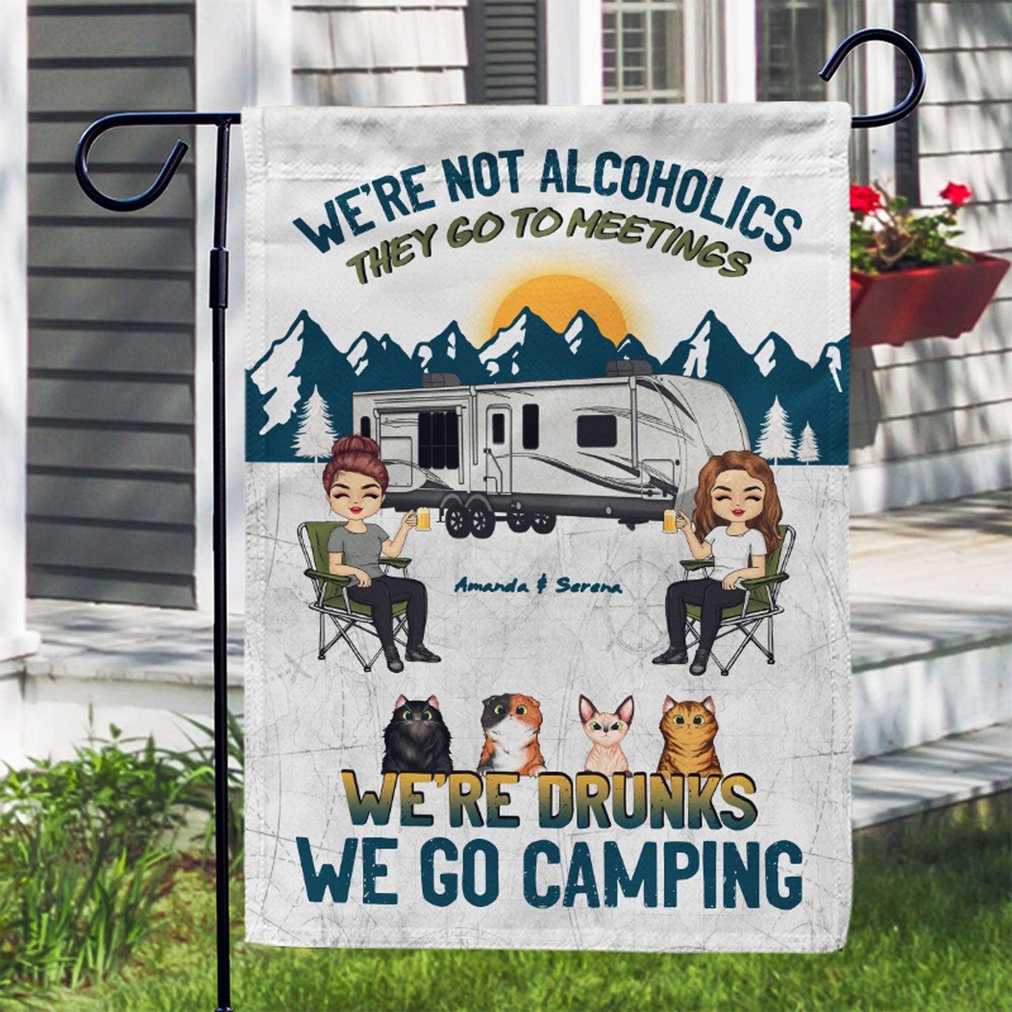 Camping We're Drunks Dog Cat - Gift For Couples - Personalized Custom Flag