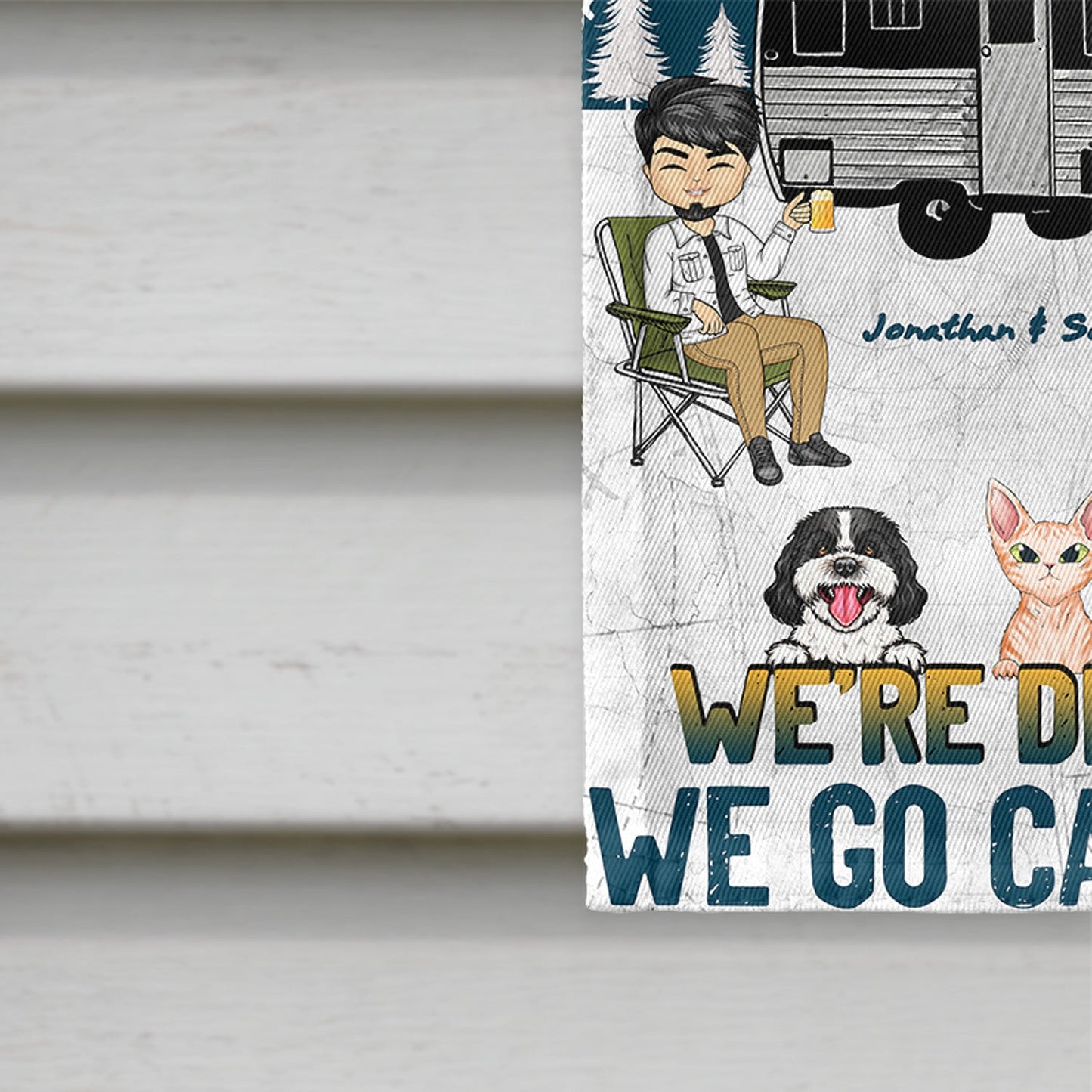 Camping We're Drunks Dog Cat - Gift For Couples - Personalized Custom Flag