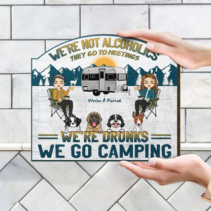 Camping We're Drunks Dog Cat - Gift For Couples - Personalized Custom Shaped Wood Sign