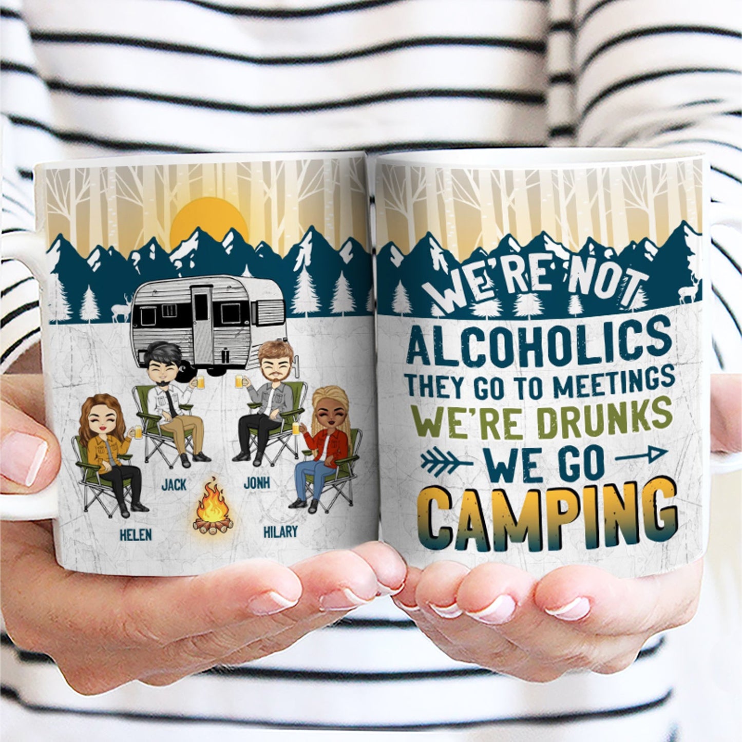 Camping We're Drunks - Gift For Bestie - Personalized Custom White Edge-to-Edge Mug