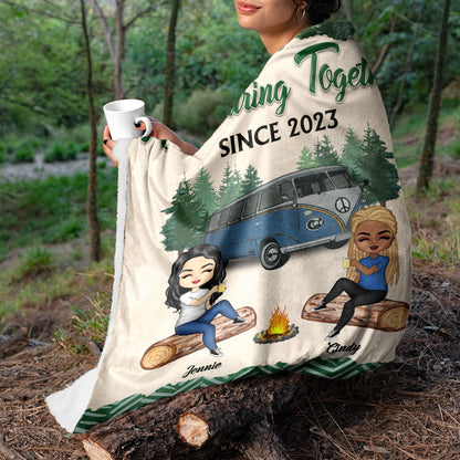 Camping Couple Adventuring Together Since - Gift For Camping Couple - Personalized Custom Fleece Blanket
