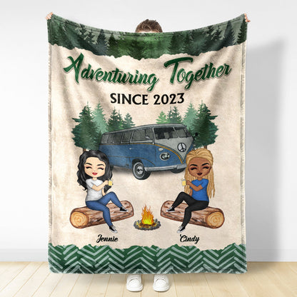 Camping Couple Adventuring Together Since - Gift For Camping Couple - Personalized Custom Fleece Blanket