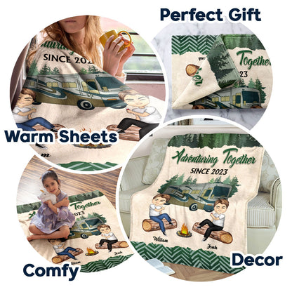 Camping Couple Adventuring Together Since - Gift For Camping Couple - Personalized Custom Fleece Blanket