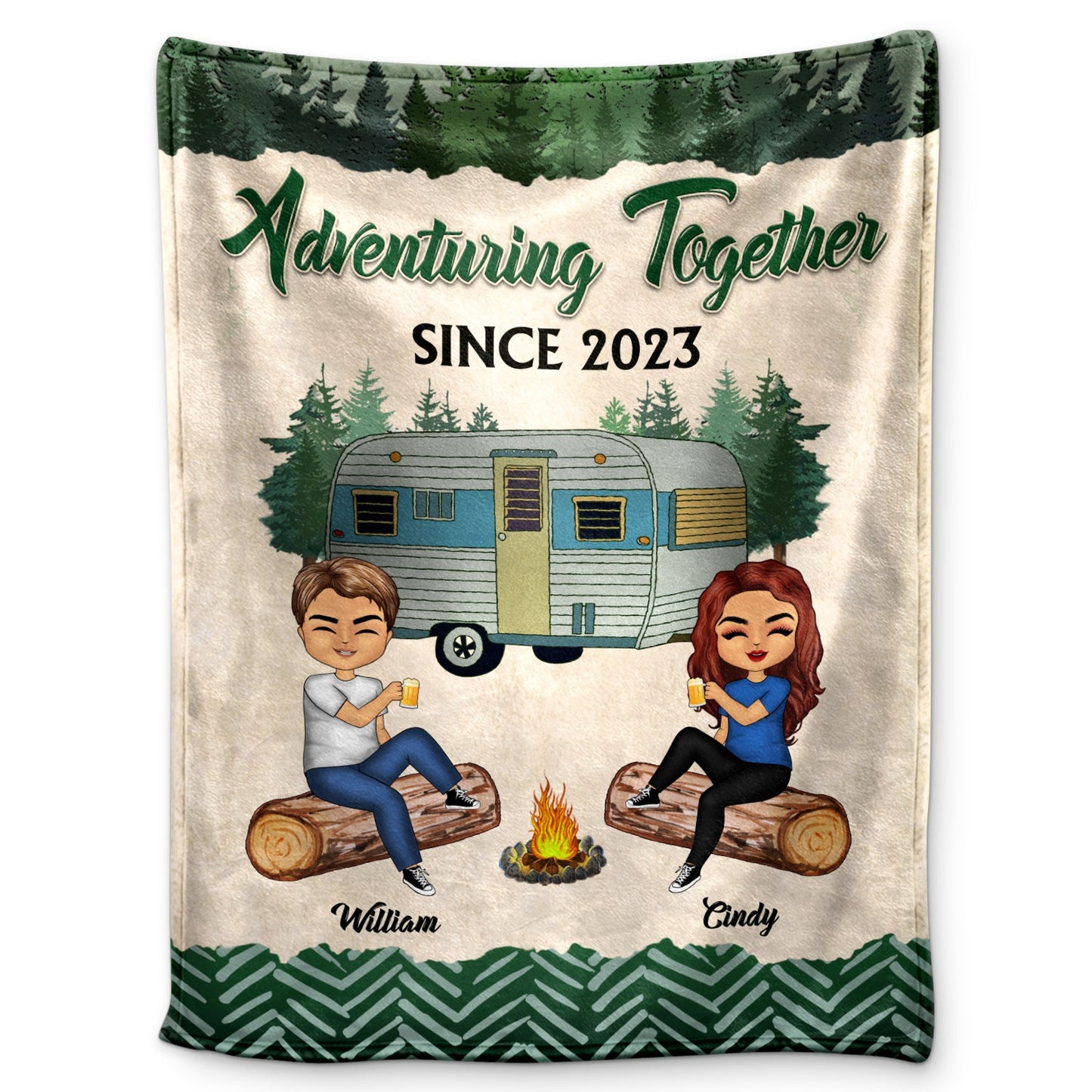 Camping Couple Adventuring Together Since - Gift For Camping Couple - Personalized Custom Fleece Blanket
