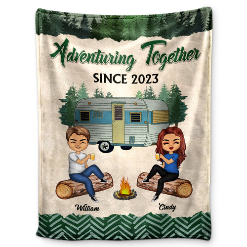 Camping Couple Adventuring Together Since - Gift For Camping Couple - Personalized Custom Fleece Blanket