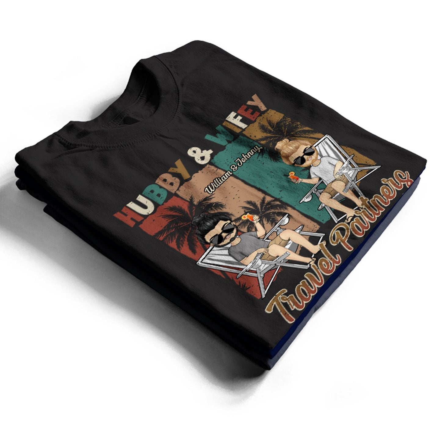 Beach Couple Hubby Wifey Travel Partners For Life - Gift For Couples - Personalized Custom T Shirt