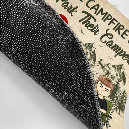 Camping Couple Sit By The Campfire - Gift For Couple - Personalized Custom Doormat