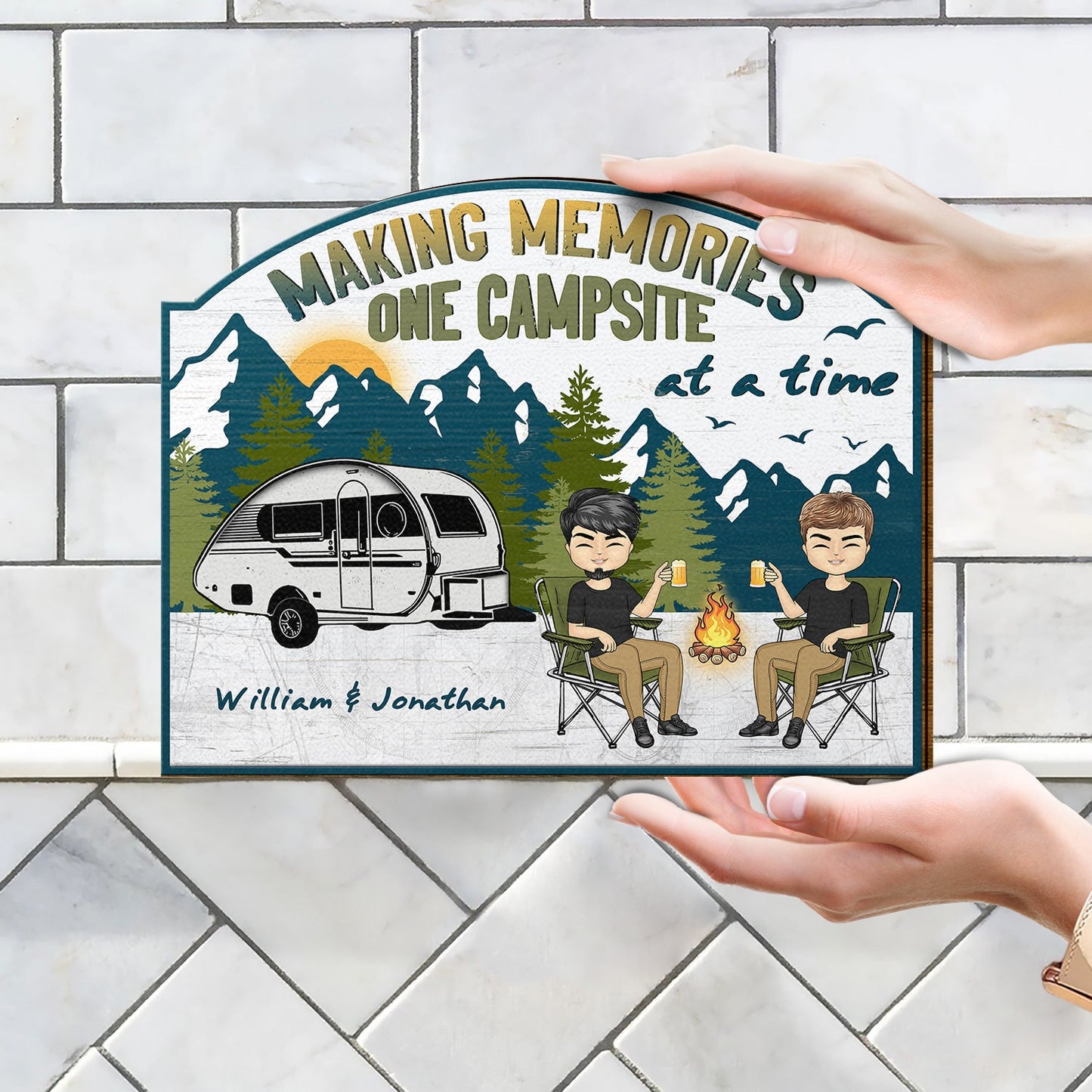 Camping Making Memories RV - Gift For Couples - Personalized Custom Shaped Wood Sign