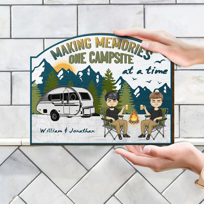 Camping Making Memories RV - Gift For Couples - Personalized Custom Shaped Wood Sign