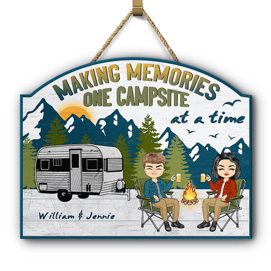 Camping Making Memories RV - Gift For Couples - Personalized Custom Shaped Wood Sign