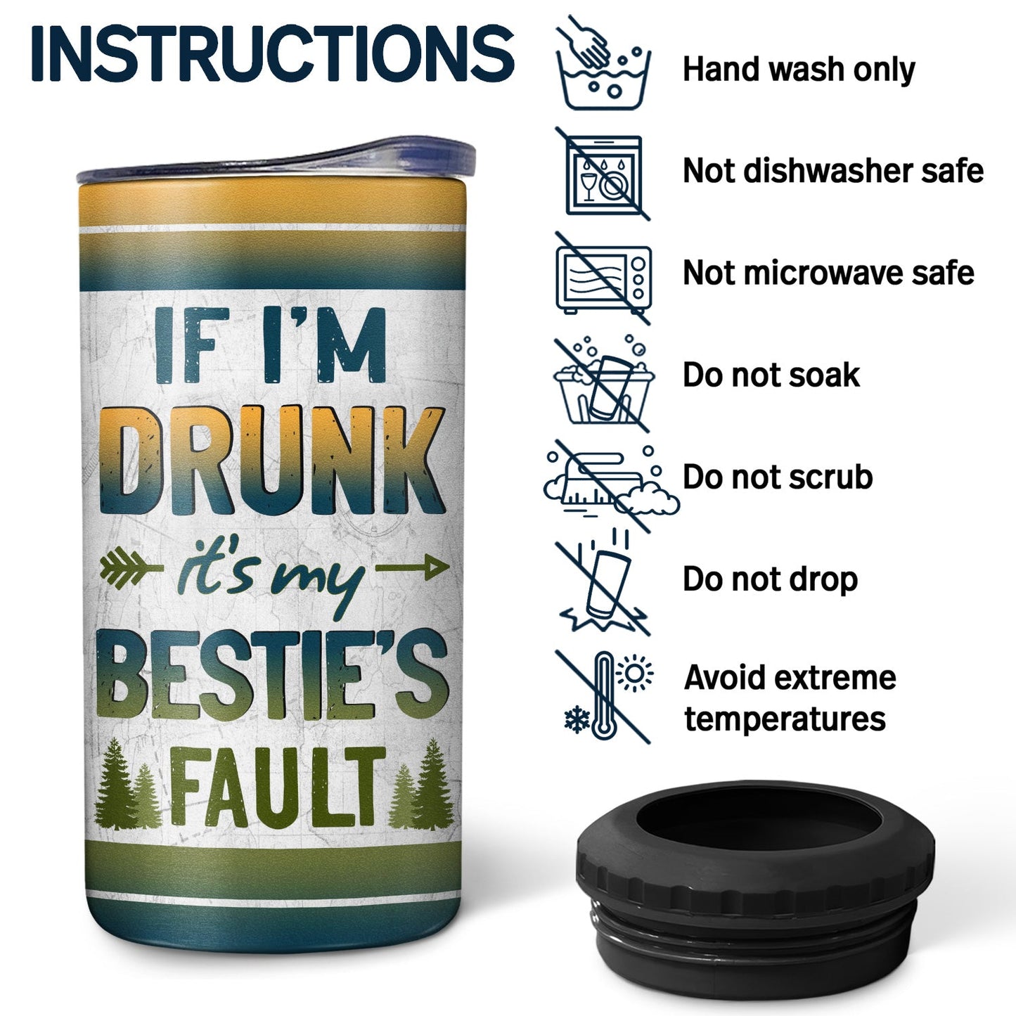Camping If I'm Drunk - Gift For Bestie - Personalized Custom 4 In 1 Can Cooler Tumbler