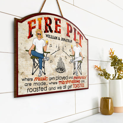 Camping Fire Pit We All Get Toasted - Gift For Couples, Outdoor Decor - Personalized Custom Shaped Wood Sign