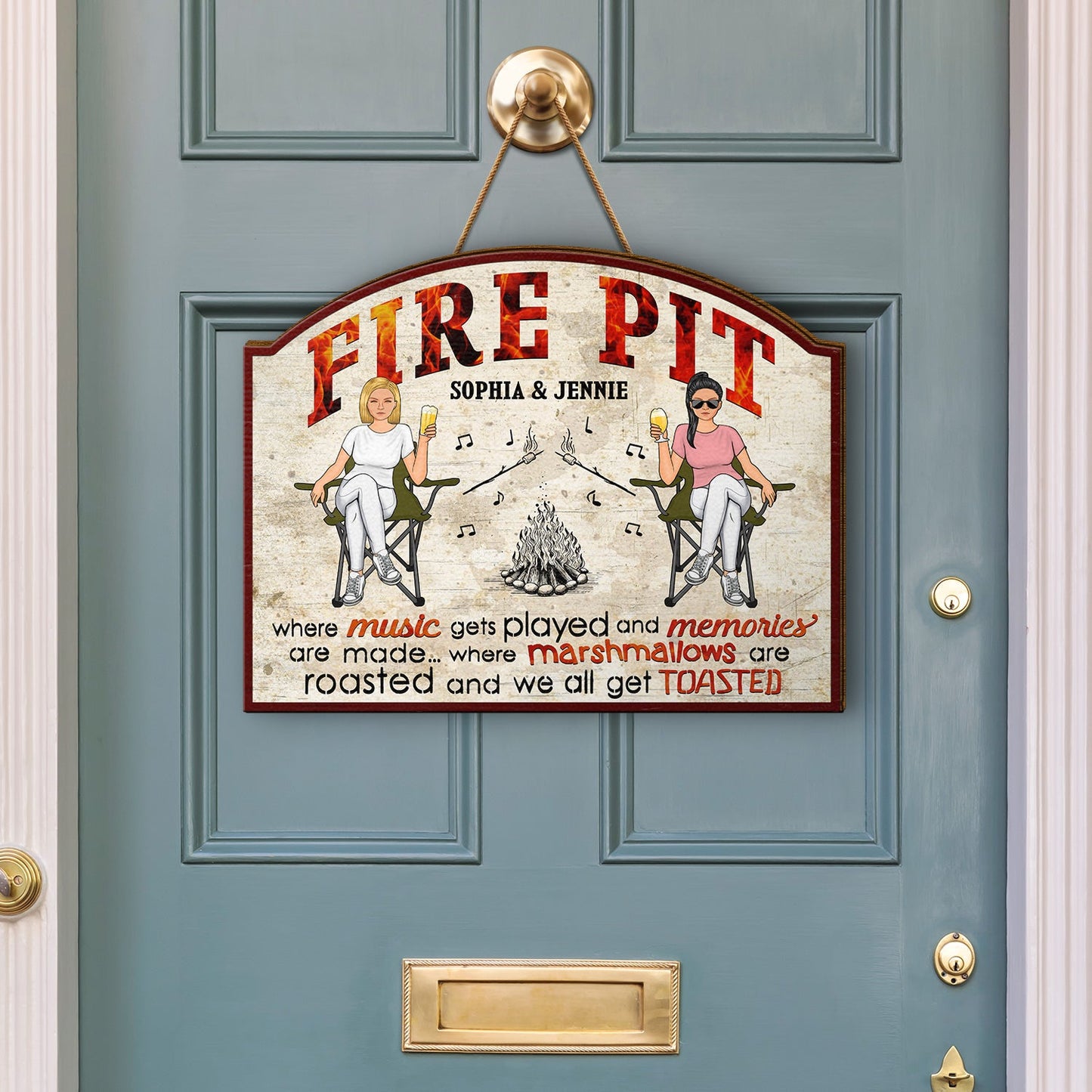 Camping Fire Pit We All Get Toasted - Gift For Couples, Outdoor Decor - Personalized Custom Shaped Wood Sign