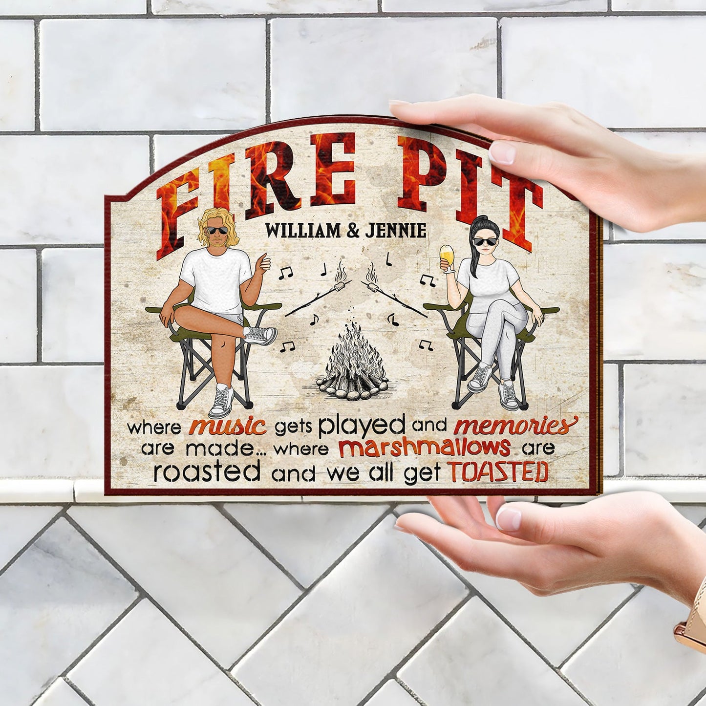 Camping Fire Pit We All Get Toasted - Gift For Couples, Outdoor Decor - Personalized Custom Shaped Wood Sign