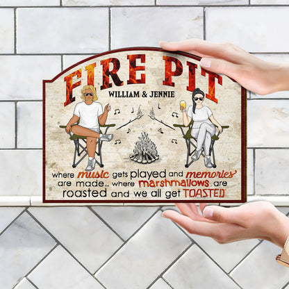 Camping Fire Pit We All Get Toasted - Gift For Couples, Outdoor Decor - Personalized Custom Shaped Wood Sign