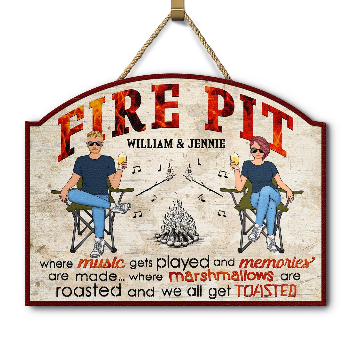Camping Fire Pit We All Get Toasted - Gift For Couples, Outdoor Decor - Personalized Custom Shaped Wood Sign