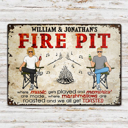 Camping Fire Pit We All Get Toasted - Gift For Couples, Outdoor Decor - Personalized Custom Classic Metal Signs
