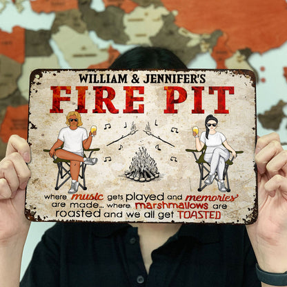 Camping Fire Pit We All Get Toasted - Gift For Couples, Outdoor Decor - Personalized Custom Classic Metal Signs