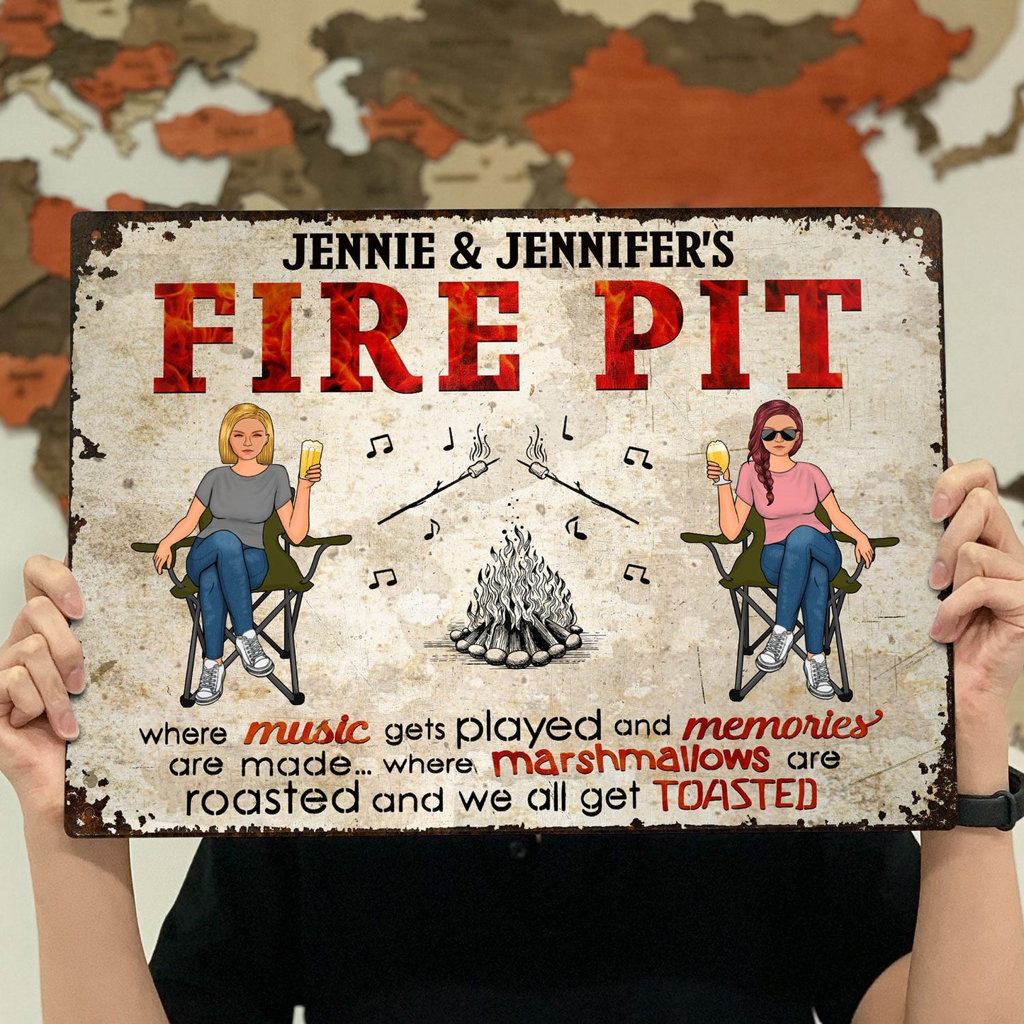 Camping Fire Pit We All Get Toasted - Gift For Couples, Outdoor Decor - Personalized Custom Classic Metal Signs