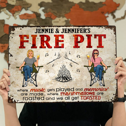 Camping Fire Pit We All Get Toasted - Gift For Couples, Outdoor Decor - Personalized Custom Classic Metal Signs