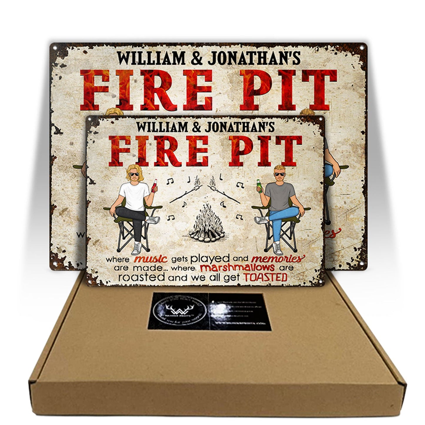 Camping Fire Pit We All Get Toasted - Gift For Couples, Outdoor Decor - Personalized Custom Classic Metal Signs