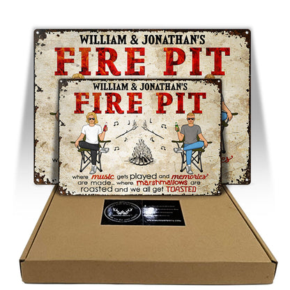 Camping Fire Pit We All Get Toasted - Gift For Couples, Outdoor Decor - Personalized Custom Classic Metal Signs