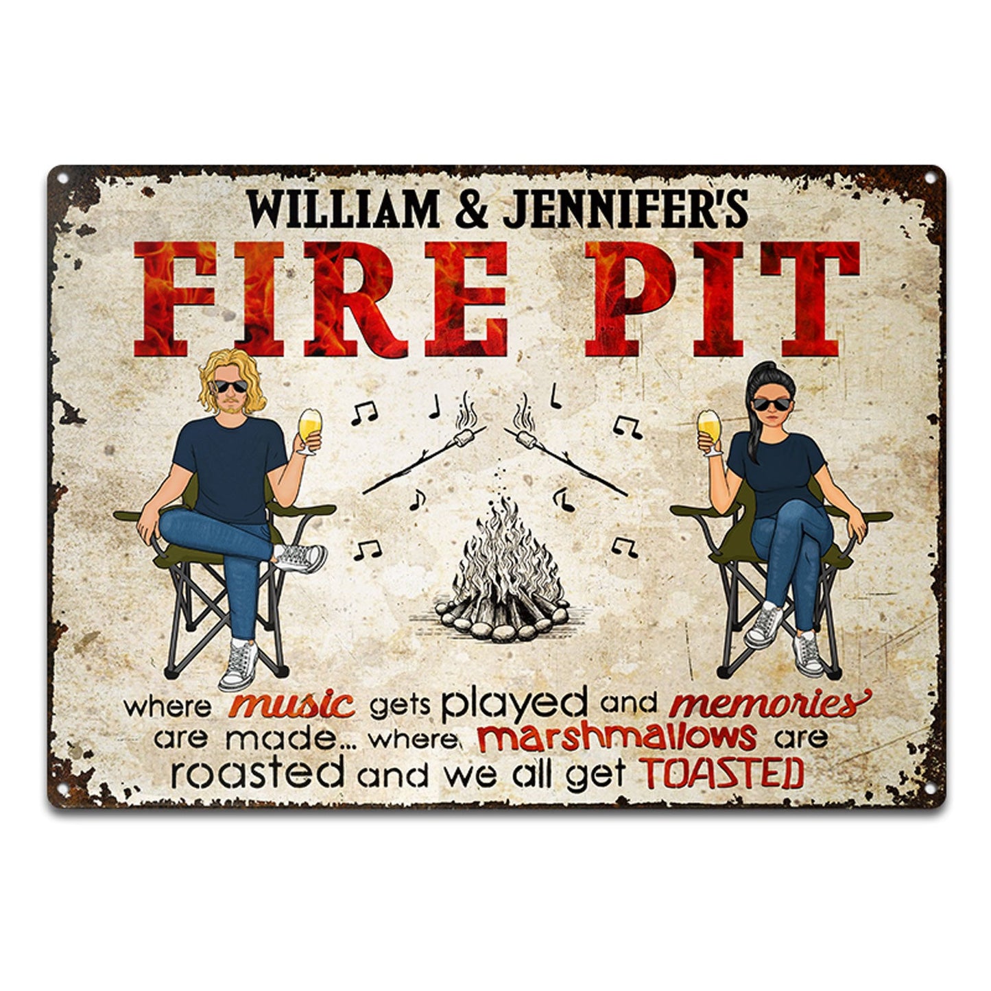 Camping Fire Pit We All Get Toasted - Gift For Couples, Outdoor Decor - Personalized Custom Classic Metal Signs