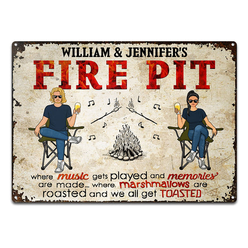 Camping Fire Pit We All Get Toasted - Gift For Couples, Outdoor Decor - Personalized Custom Classic Metal Signs