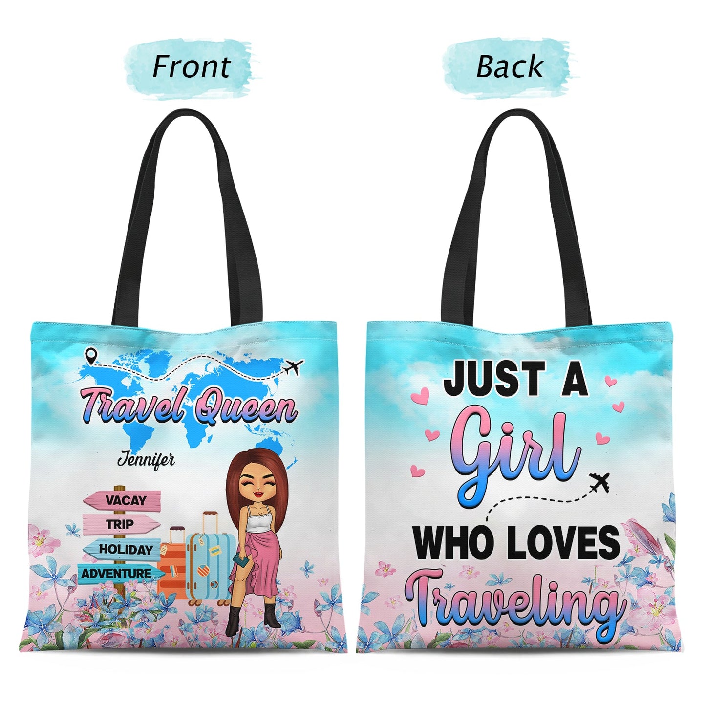 Traveling Just A Girl Who Loves Traveling - Gift For Women, Gift For Traveling Lovers - Personalized Custom Zippered Canvas Bag