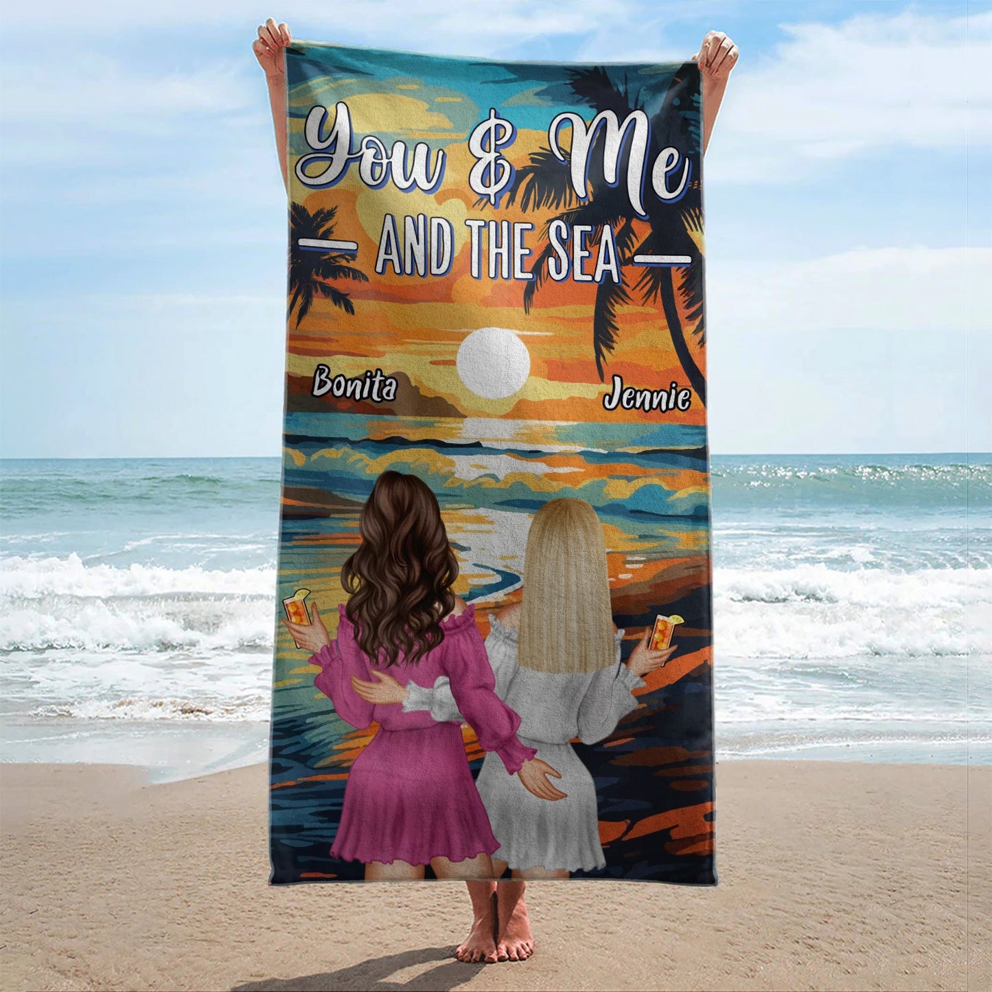 Beach Couple You And Me And The Sea - Gift For Couple, Beach Lovers - Personalized Custom Beach Towel