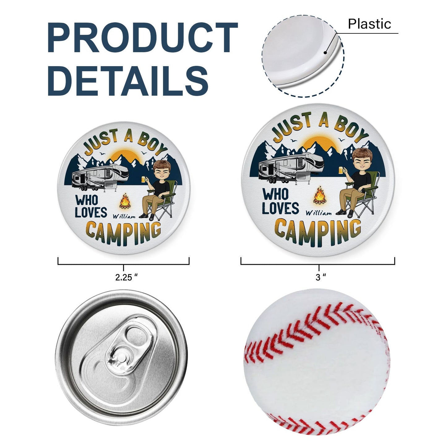 A Girl Boy Who Loves Camping - Gift For Camping Lovers - Personalized Plastic Pinback Button