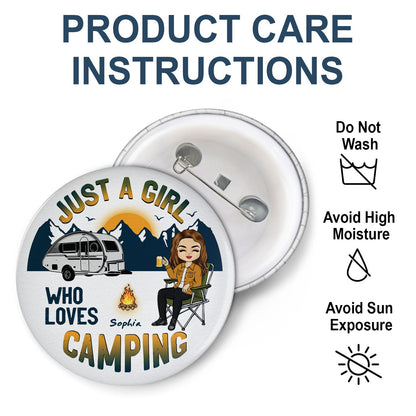 A Girl Boy Who Loves Camping - Gift For Camping Lovers - Personalized Plastic Pinback Button