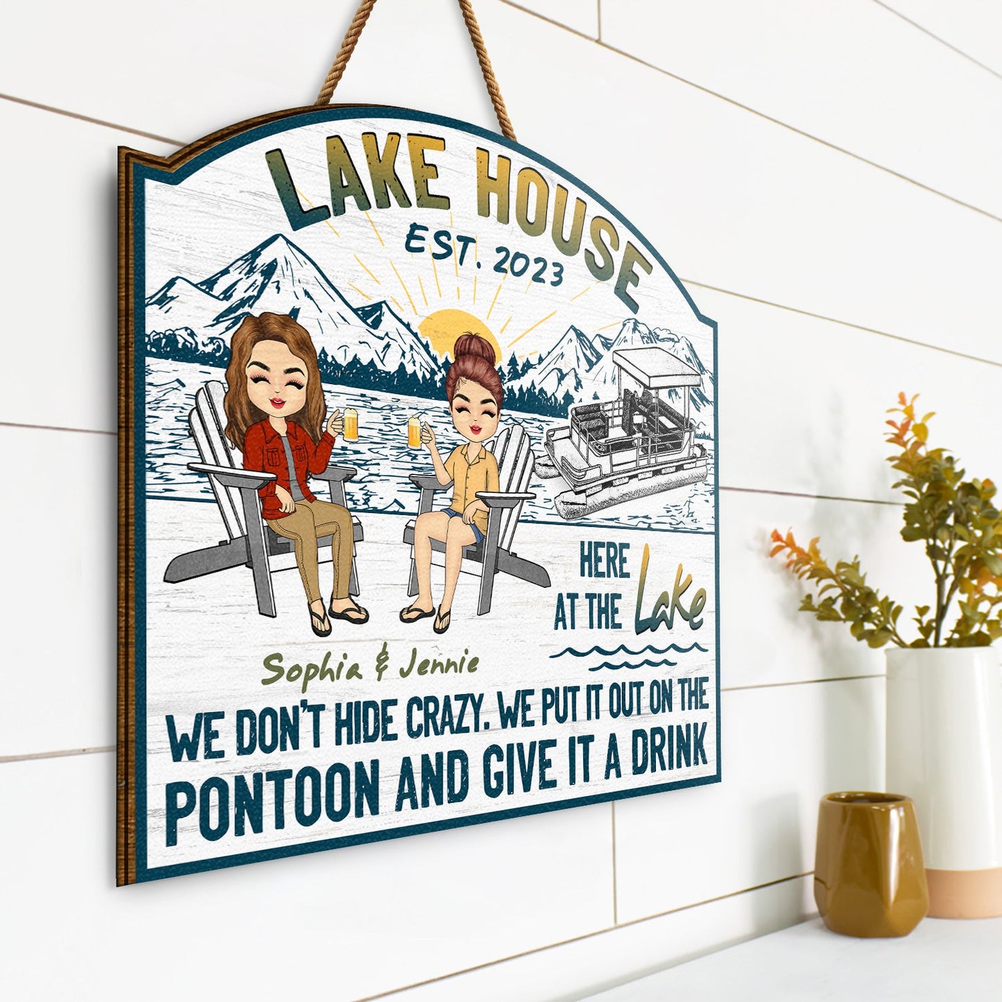 Lake House We Don't Hide - Gift For Couples - Personalized Custom Shaped Wood Sign